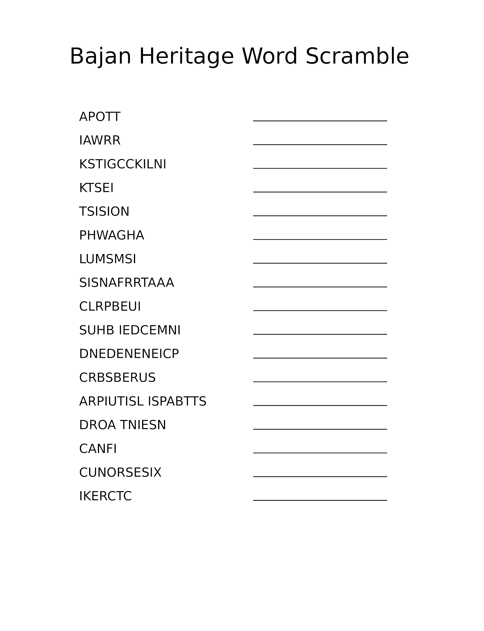 Bajan Heritage Word Scramble